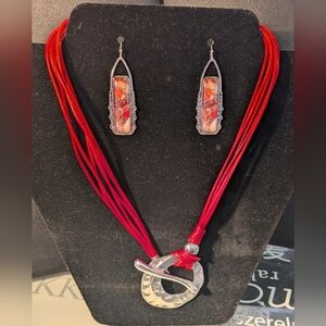 Vibrant Red and Silver Necklace Set